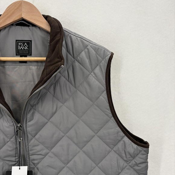 Jos A Bank Vest Mens XL Gray Traveler Quilted Zip Front Water Resistant Casual - Picture 2 of 14